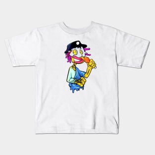 Dope Slluks character mask man eating a chicken leg illustration Kids T-Shirt